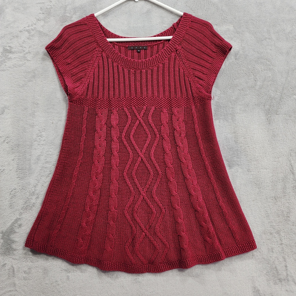 Anthropologie Shae Sweater Womens M Red Cashmere Blend Cable Knit Cap Sleeve